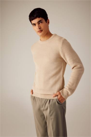 Пуловер стандартного кроя с круглым вырезом из трикотажа для мужчин
