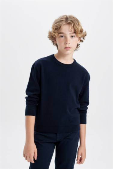 Свитер базовый с круглым вырезом для мальчиков, Школьная коллекция