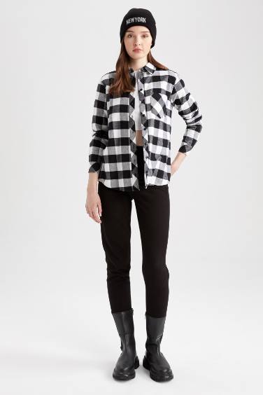 قميص كاروهات قصة عادية ردن طويل