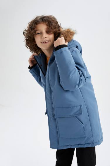 Boy Water Repellent Fleece Lined Long Puffer Jacket