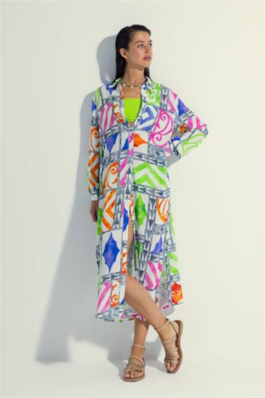 Nefes Istanbul X DeFacto Patterned Long Beach Shirt