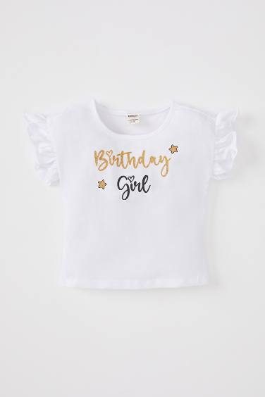 Baby Girl Regular Fit Printed Crew Neck Short Sleeved T-Shirt