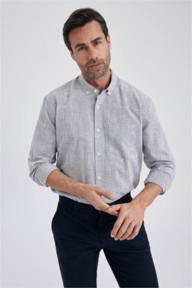 Рубашка стандартного кроя с длинным рукавом из 100% хлопка