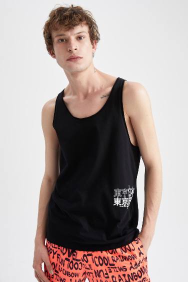 Slim Fit Printed Crew Neck Dirty Strappy Tank Top