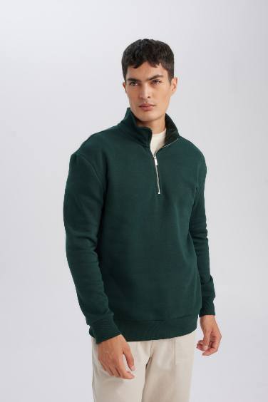 Comfort Fit Zippered Thick Basic Sweatshirt