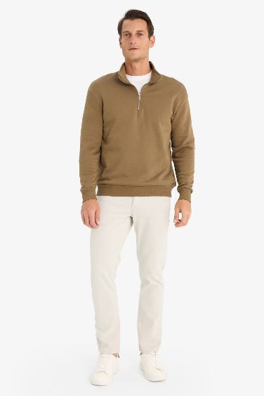Comfort Regular Fit Rahat Kalıp Fermuarlı Dik Yaka Basic Düz Sweatshirt
