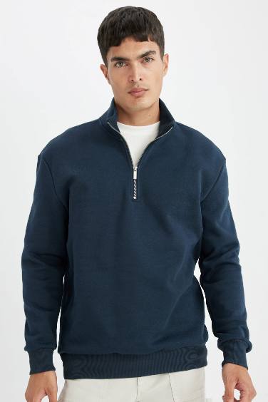 Comfort Fit Zippered Thick Basic Sweatshirt