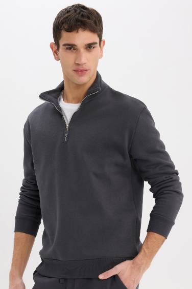 Sweatshirt basique à col montant zippé Coupe confortable