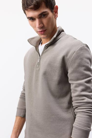 Comfort Regular Fit Relaxed Fit Zippered Basic Sweatshirt