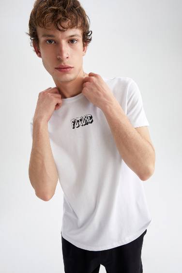 Slim Fit Crew Neck Printed Cotton Combed Cotton T-Shirt