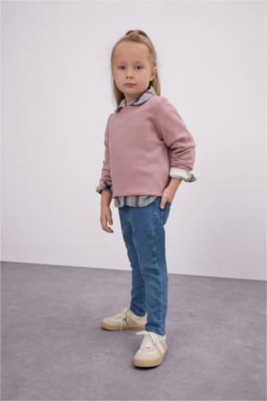 Baby Girl Crew Neck Basic Knitted Pullover