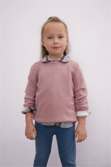 Baby Girl Crew Neck Basic Knitted Pullover
