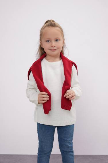 Baby Girl Crew Neck Basic Knitted Pullover