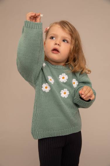 Baby Girl Regular Fit Flower Crew Neck Pullover