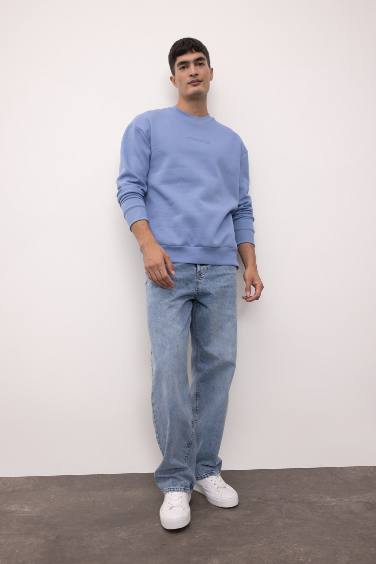 Boxy Fit Bisiklet Yaka Baskılı Sweatshirt