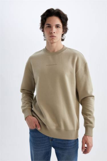 Boxy Fit Bisiklet Yaka Baskılı Sweatshirt
