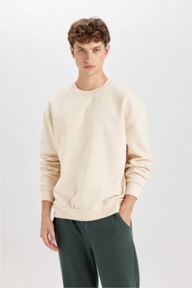 Boxy Fit Bisiklet Yaka Baskılı Sweatshirt