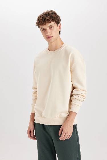 Boxy Fit Bisiklet Yaka Baskılı Sweatshirt