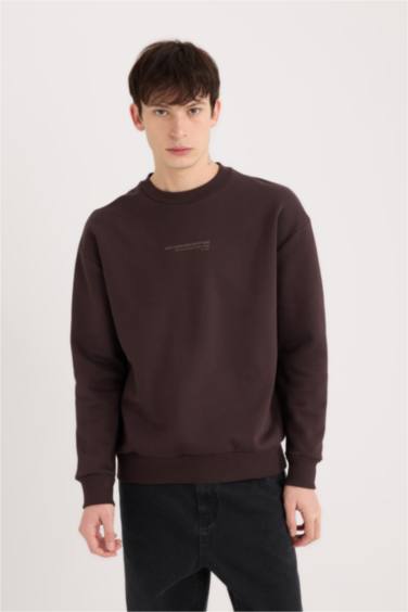 Boxy Fit Bisiklet Yaka Baskılı Sweatshirt