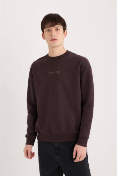 Boxy Fit Bisiklet Yaka Baskılı Sweatshirt