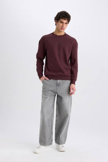 Boxy Fit Bisiklet Yaka Baskılı Sweatshirt