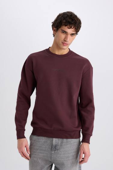 Boxy Fit Bisiklet Yaka Baskılı Sweatshirt