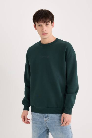 Boxy Fit Bisiklet Yaka Baskılı Sweatshirt