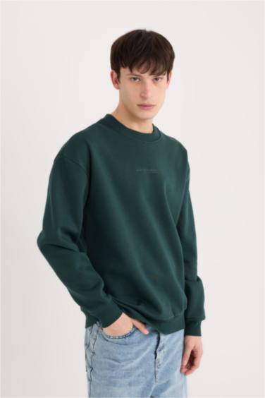 Boxy Fit Bisiklet Yaka Baskılı Sweatshirt