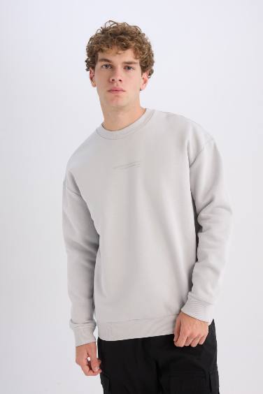 Boxy Fit Bisiklet Yaka Baskılı Sweatshirt