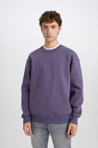 Boxy Fit Bisiklet Yaka Baskılı Sweatshirt