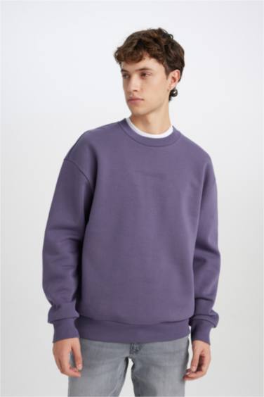 Boxy Fit Bisiklet Yaka Baskılı Sweatshirt
