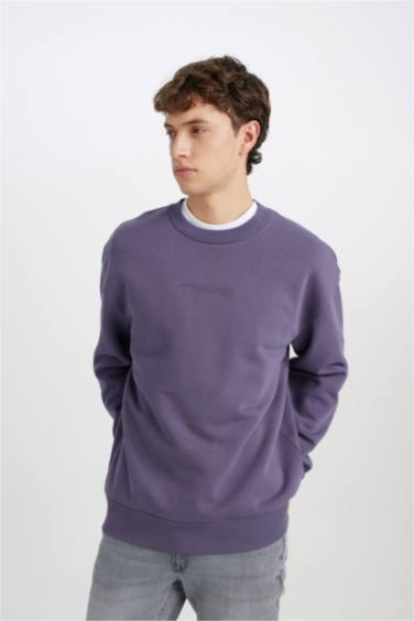 Boxy Fit Bisiklet Yaka Baskılı Sweatshirt
