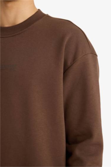 Sweat à col rond imprimé à intérieur doux Coupe boxy