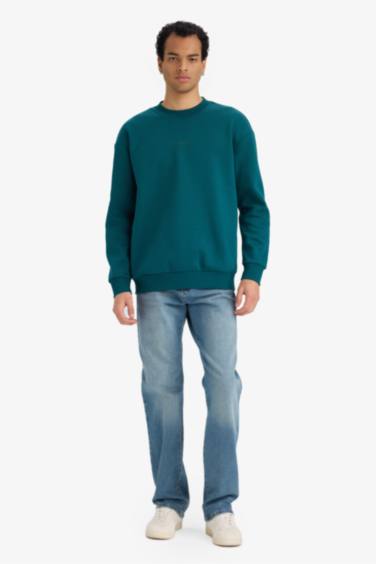 Boxy Fit Bisiklet Yaka İçi Yumuşak Tüylü Baskılı Sweatshirt