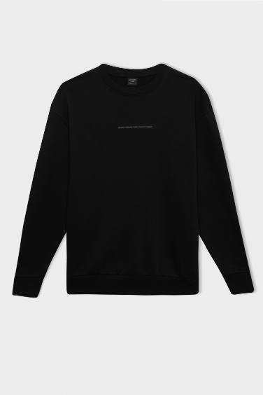 Black Boxy Fit Crew Neck Printed Sweatshirt