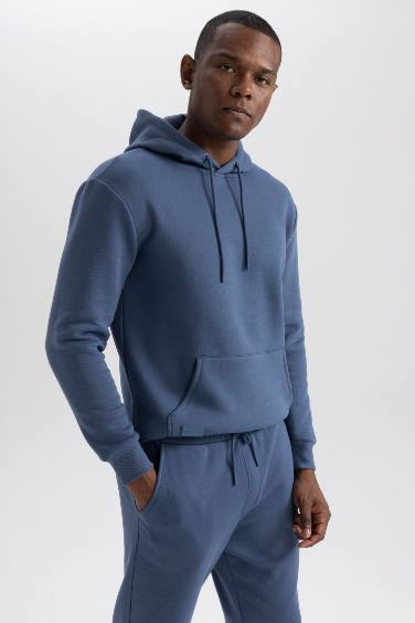 Regular Fit Kapüşonlu Cepli İçi Yumuşak Tüylü Basic Düz Sweatshirt