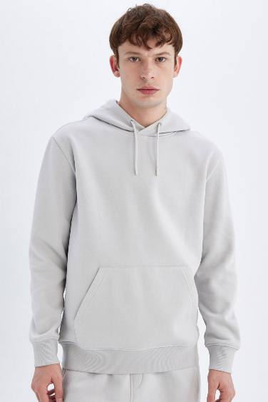 Regular Fit Hooded Soft Furry Basic Sweatshirt