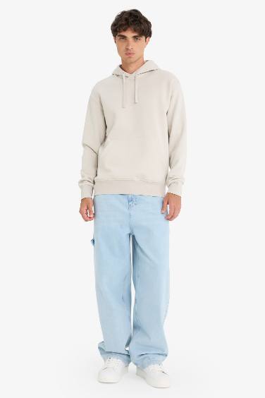 سويت شيرت بيزك سادة قصة عادية بكابيشون بجيب وبطانة ناعمة