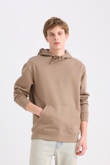 Regular Fit Kapüşonlu Kanguru Cepli Basic Düz Sweatshirt