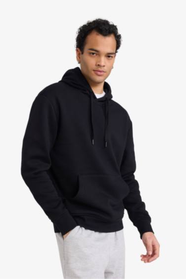 Regular Fit Kapüşonlu İçi Yumuşak Tüylü Kanguru Cepli Basic Düz Sweatshirt