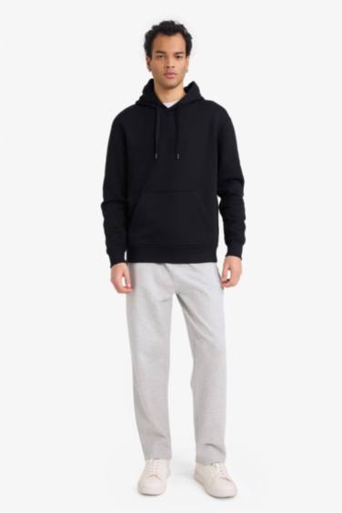 Regular Fit Kapüşonlu İçi Yumuşak Tüylü Kanguru Cepli Basic Düz Sweatshirt