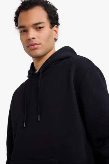 Regular Fit Kapüşonlu İçi Yumuşak Tüylü Kanguru Cepli Basic Düz Sweatshirt