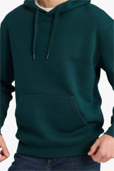 سويت شيرت قصة عادية بغطاء للرأس بجيب