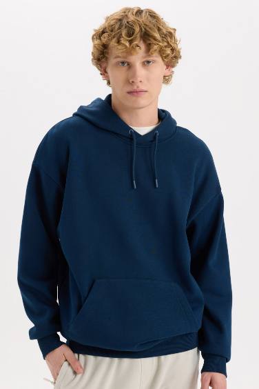 Oversize Geniş Kalıp Kapüşonlu Kanguru Cepli Basic Düz Sweatshirt