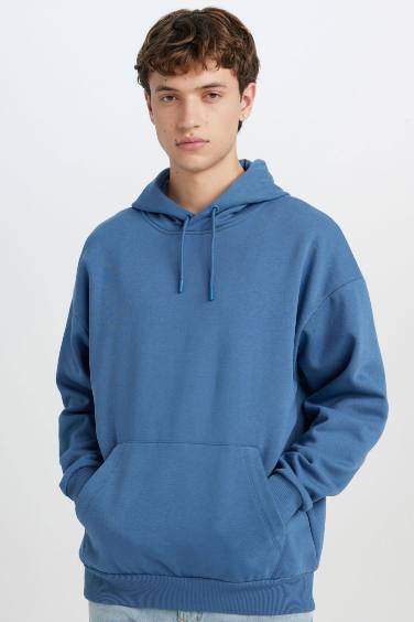 Oversize Geniş Kalıp Kapüşonlu Kanguru Cepli Basic Düz Sweatshirt