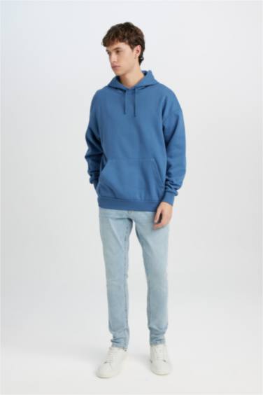 Oversize Geniş Kalıp Kapüşonlu Kanguru Cepli Basic Düz Sweatshirt