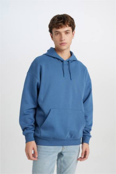 Oversize Geniş Kalıp Kapüşonlu Kanguru Cepli Basic Düz Sweatshirt