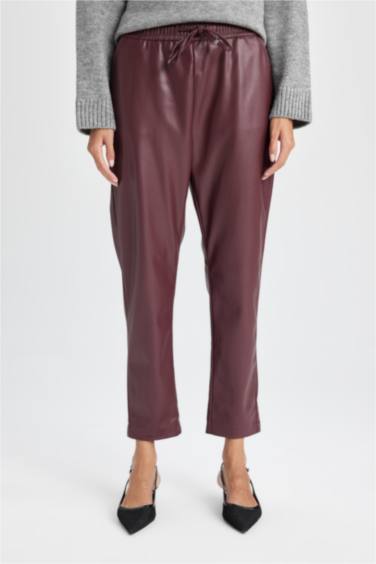 Джоггеры из искусственной кожи с высокой талией