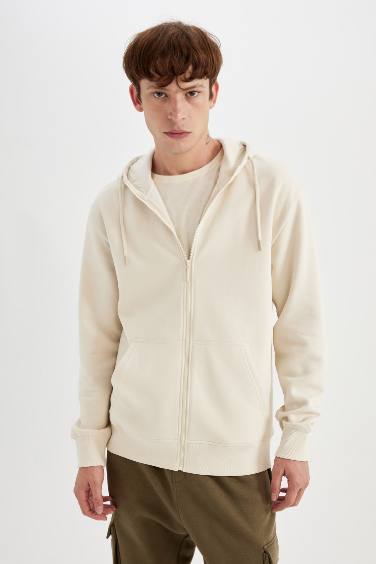 Regular Fit Hooded Soft Furry Inside Basic Sweatshirt