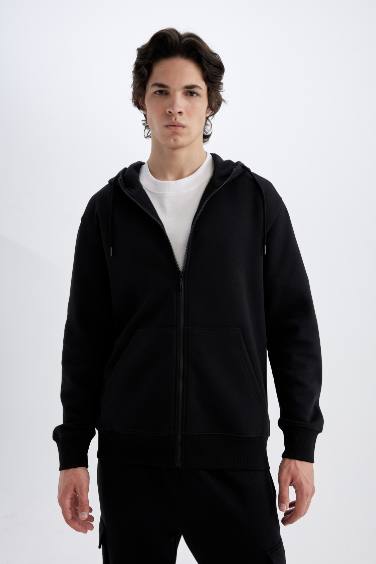 Regular Fit Hooded Soft Furry Inside Basic Sweatshirt